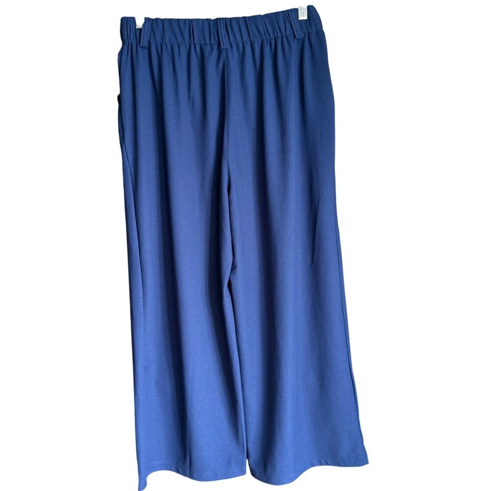 Halara Blue Pull On High Rise Pleated Wide Leg Stretch Knit Trouser Pants Sz LP - Picture 9 of 15